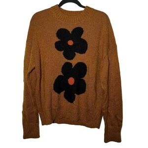 AlexaChung Brown Tan Flower Intarsia Knit Jumper Sweater NWT S